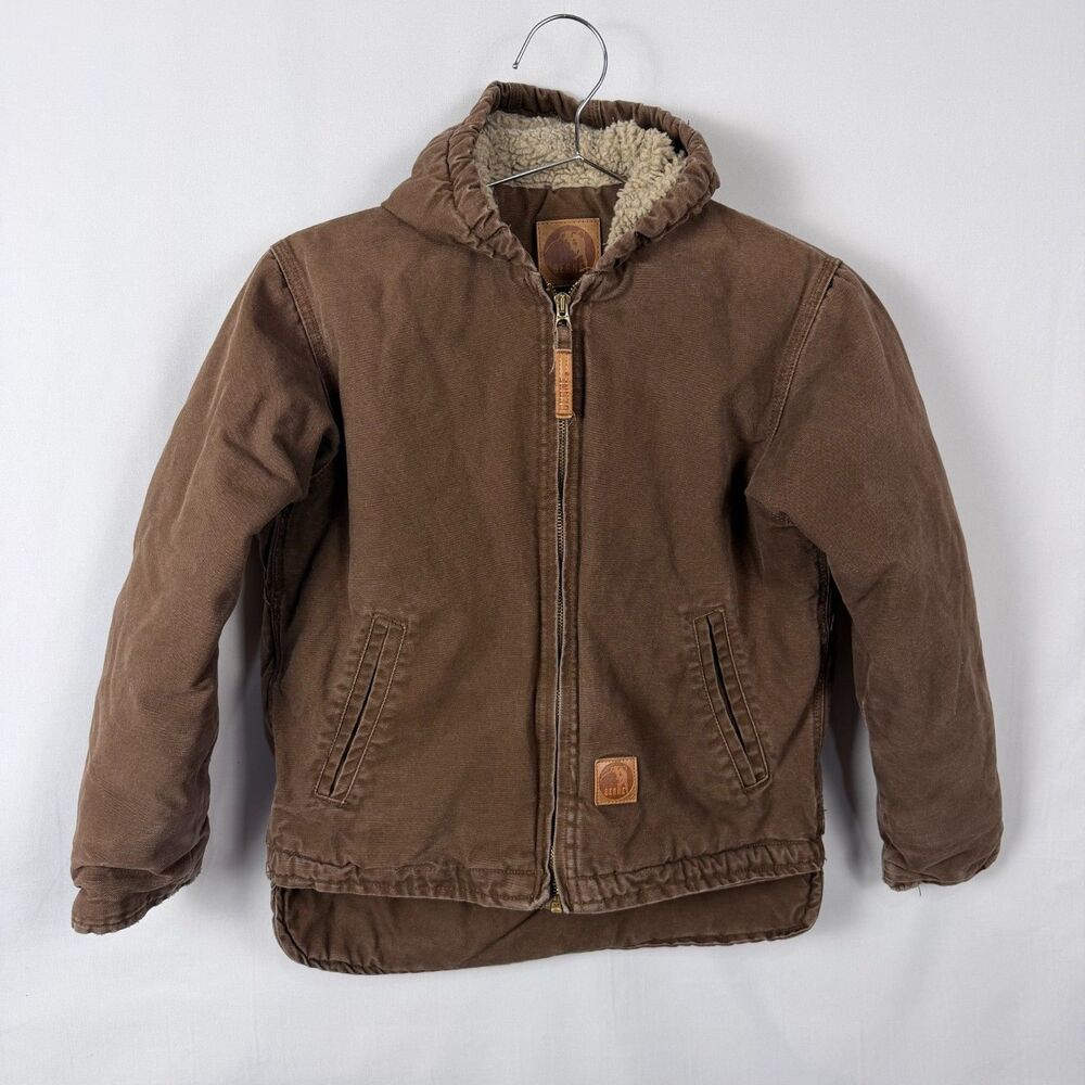 Berne Jacket Youth Size Medium 10-12 Canvas Sherpa Lined Chore Brown
